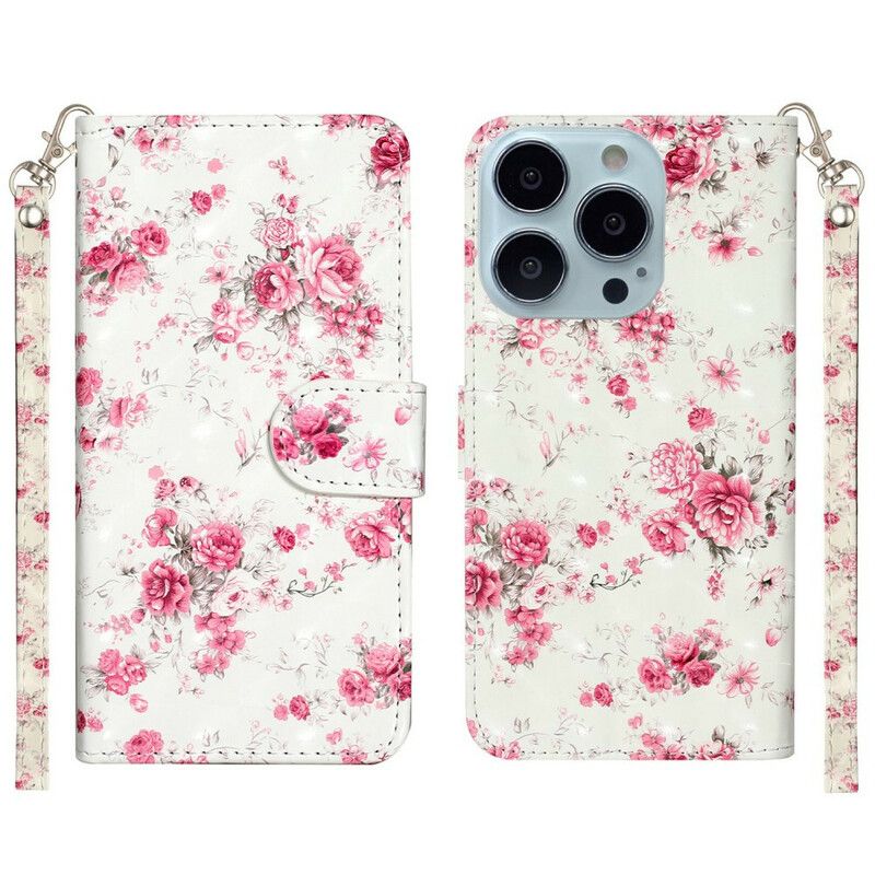 Fodral iPhone 13 Pro Max Blommor Ljusfläckar Strappy