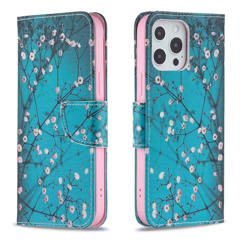 Läderfodral iPhone 13 Pro Max Telefonfodral Blommande Gren