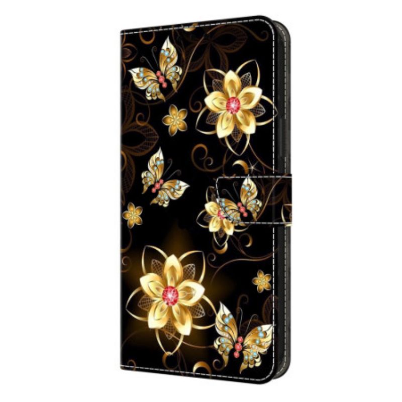 Fodral För Samsung Galaxy S26 Plus Guldblommor Och Fjärilar