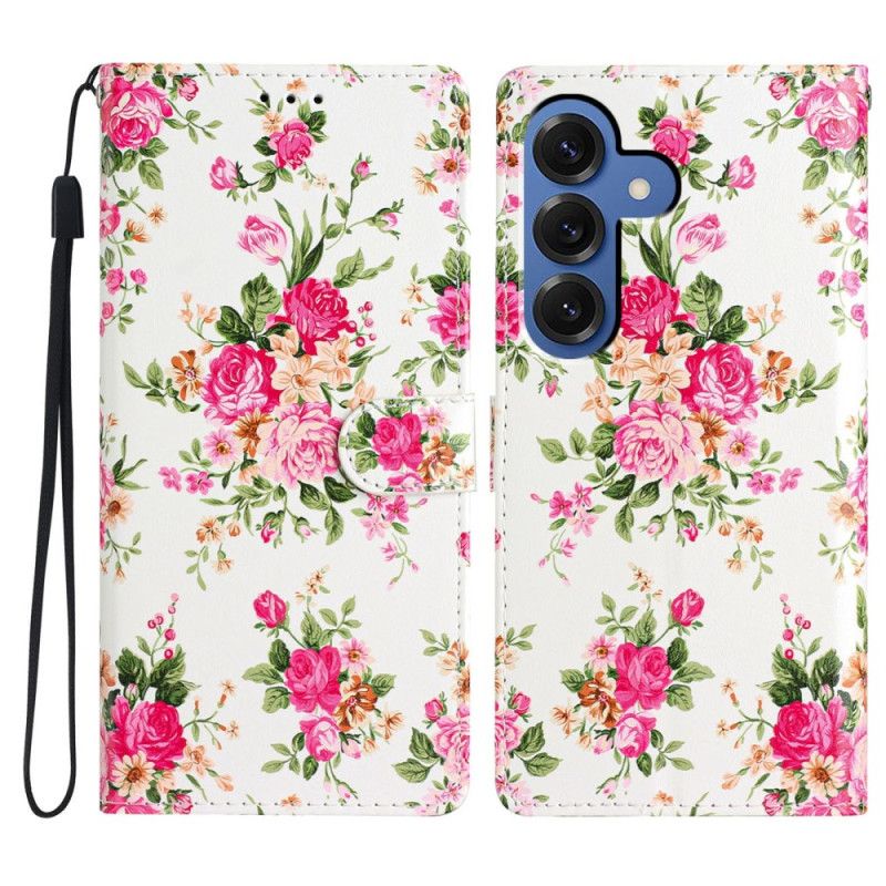 Läderfodral Samsung Galaxy S26 Plus Telefonfodral Röda Blommor