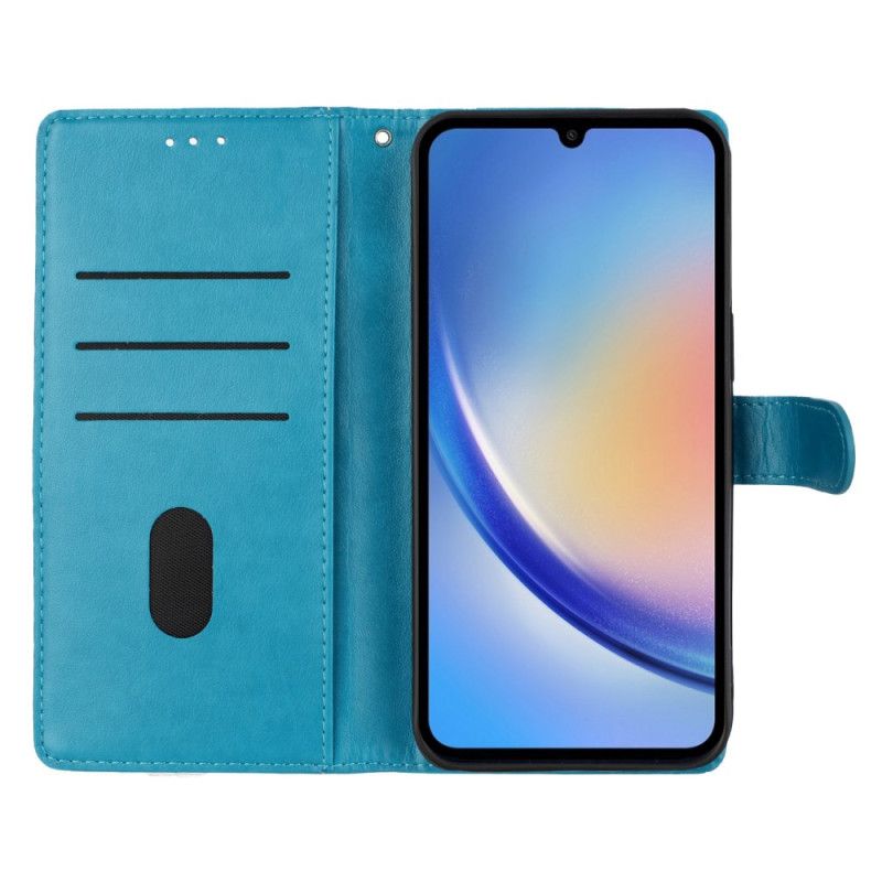 Läderskal Fodral Samsung Galaxy S26 Plus Blommig Fjärilsdesign Och Rem