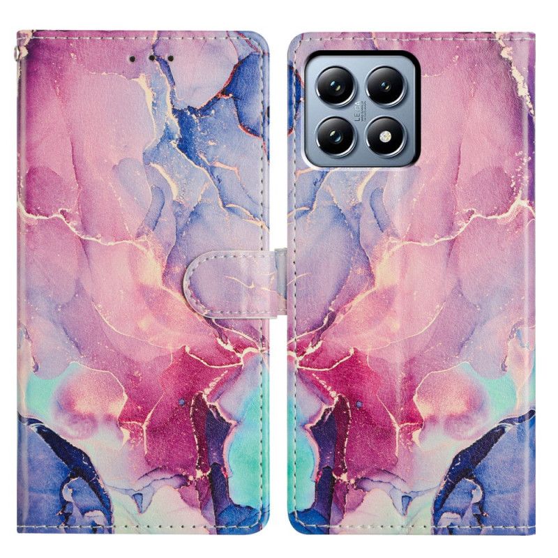 Läderskal Fodral Xiaomi 15t Grön Och Rosa Marmor