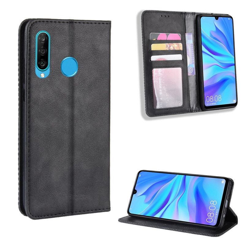 Folio-fodral Honor 20e / 20 Lite Svart Stiliserad Vintage Lädereffekt