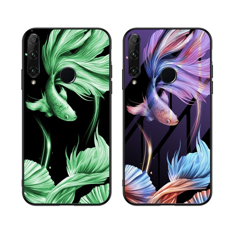 Skal för Honor 20e / 20 Lite Cyan Härdat Glas Med Fluorescerande Mönster