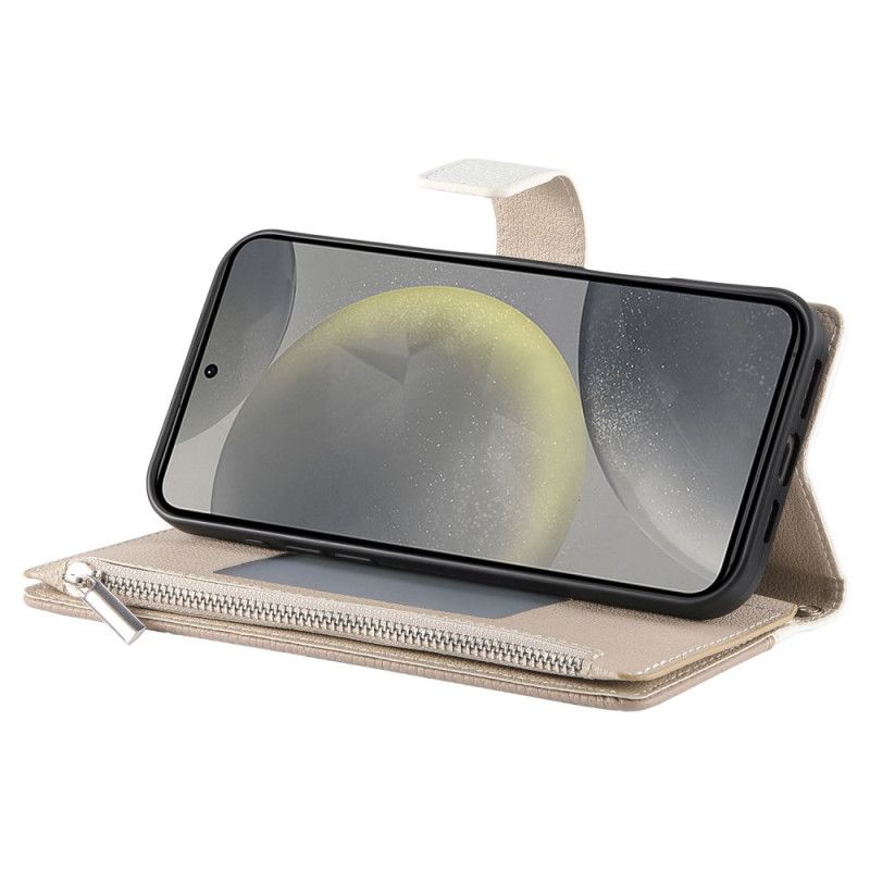 Fodral Samsung Galaxy S25 Fe Läderplånbok Med Dragkedja Och Remmar