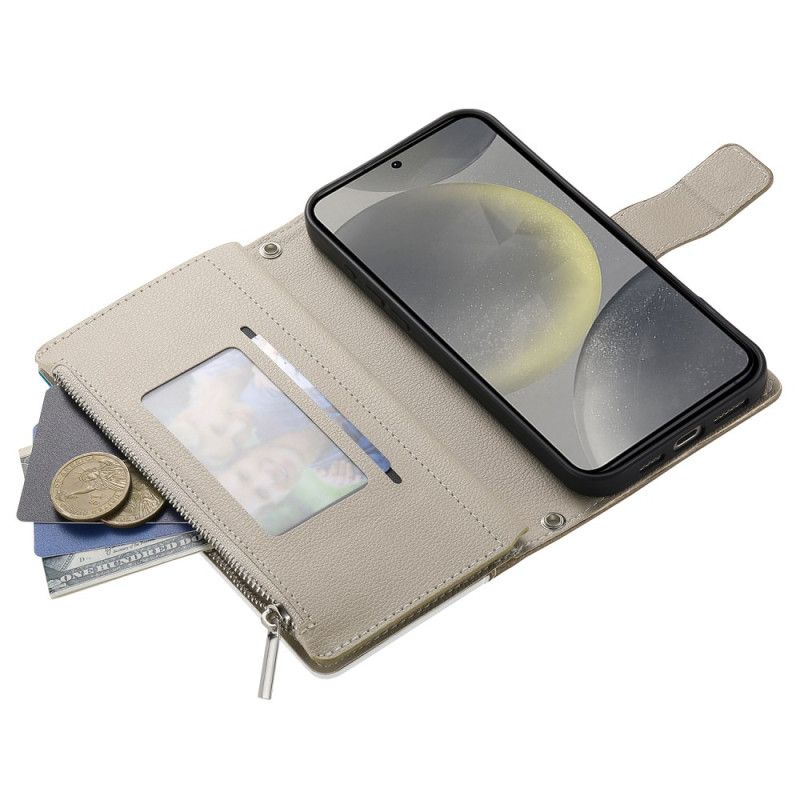 Fodral Samsung Galaxy S25 Fe Läderplånbok Med Dragkedja Och Remmar