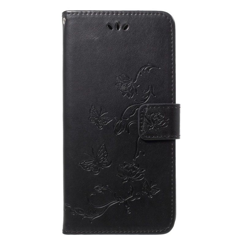 Läderfodral Huawei P20 Pro Svart Fjärilar Och Remblommor