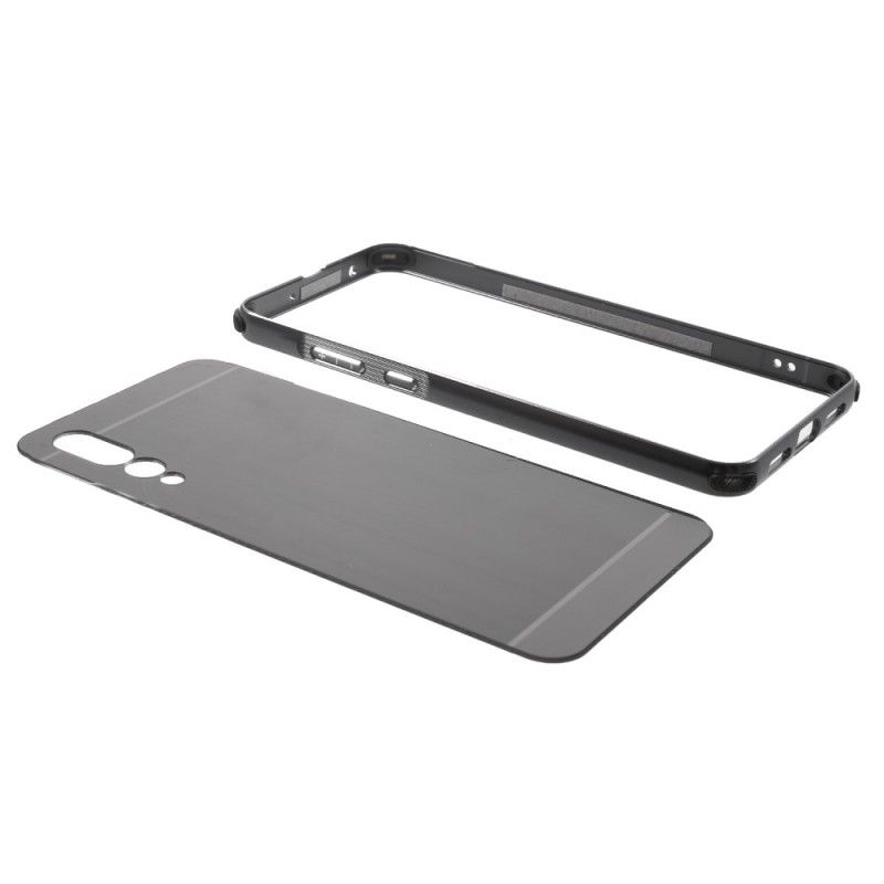 Skal för Huawei P20 Pro Silver Avtagbar Aluminiumstötfångare Och Borstad Rygg