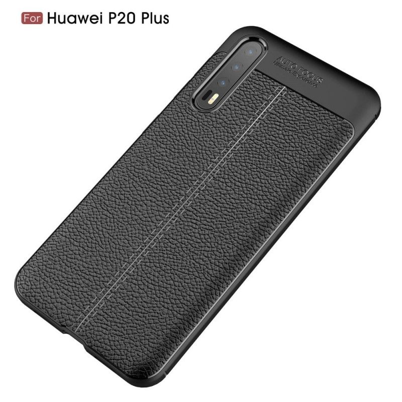 Skal Huawei P20 Pro Svart Lychéläder Med Dubbla Linjer
