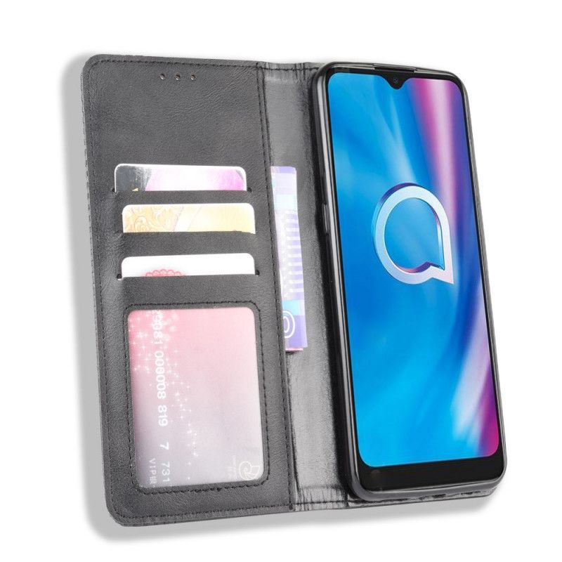 Folio-fodral Alcatel 1S (2020) / 3L (2020) Svart Stiliserad Vintage Lädereffekt