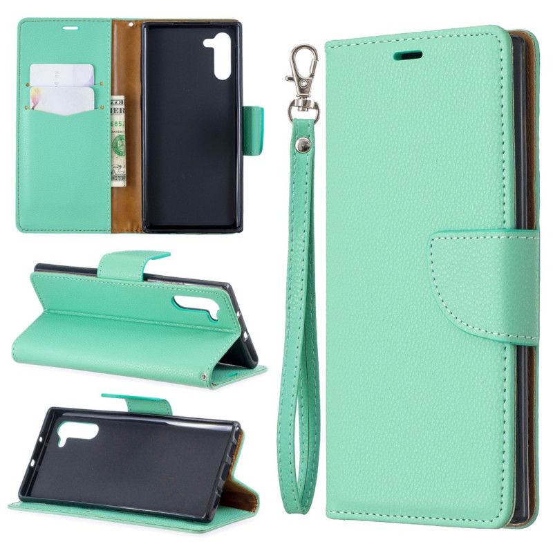 Läderfodral Samsung Galaxy Note 10 Svart Mobilskal Litchi Sned Flik