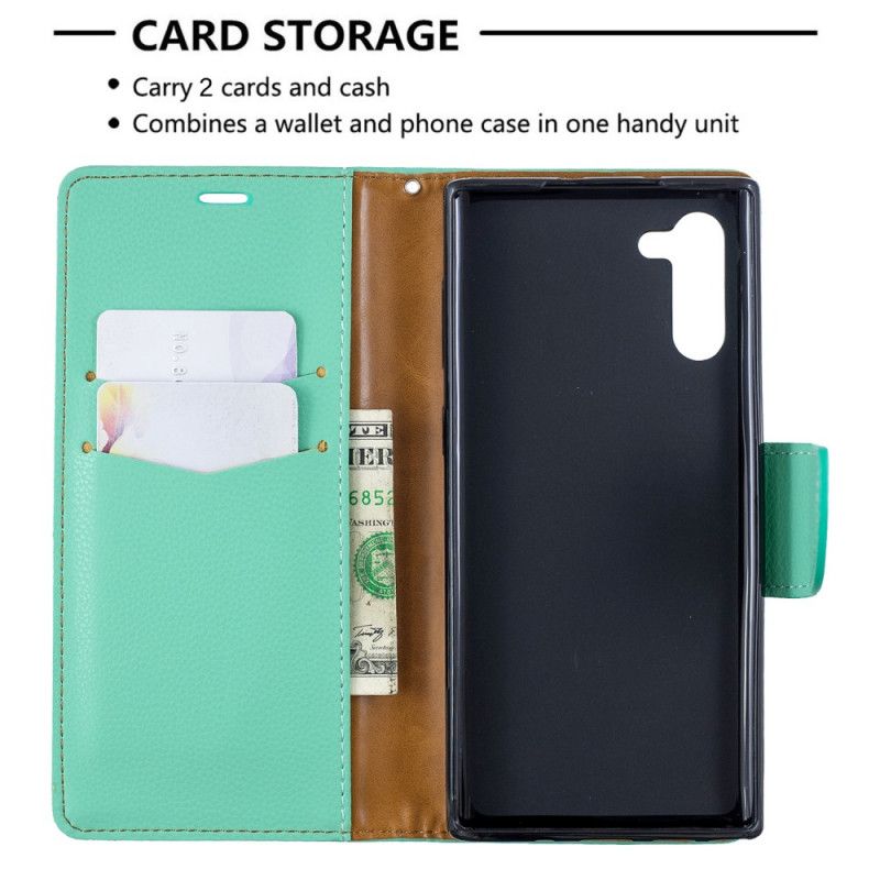 Läderfodral Samsung Galaxy Note 10 Svart Mobilskal Litchi Sned Flik