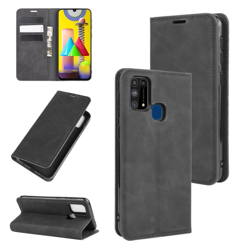 Folio-fodral för Samsung Galaxy M31 Svart Mjukt Lädereffekt