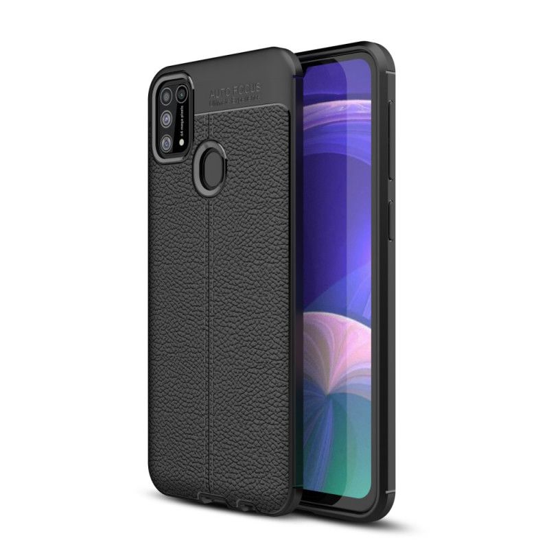 Skal för Samsung Galaxy M31 Svart Dubbel Linjelychee-Lädereffekt