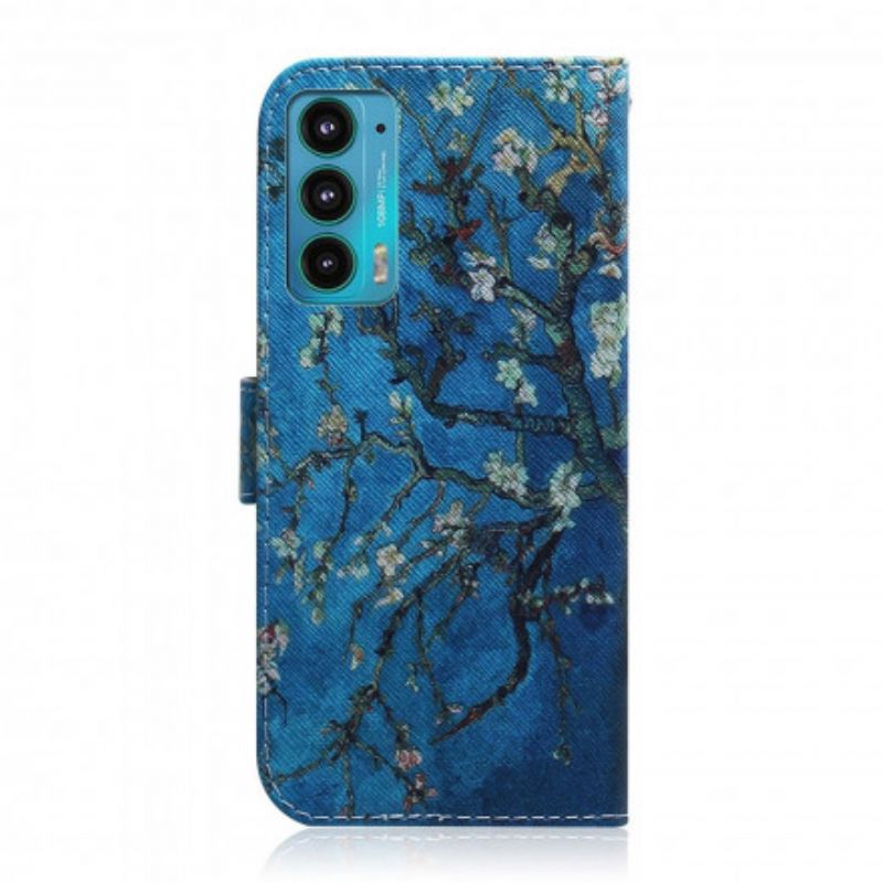 Läderfodral Motorola Edge 20 Telefonfodral Blommande Trädgren