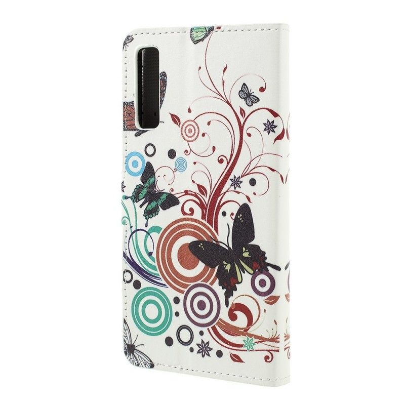 Fodral för Samsung Galaxy A7 Vit Design Fjärilar Och Blommor