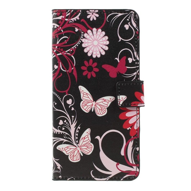 Fodral för Samsung Galaxy A7 Vit Design Fjärilar Och Blommor