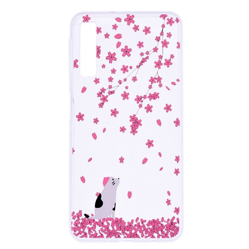 Skal Samsung Galaxy A7 Regn Av Blommor Och Katt