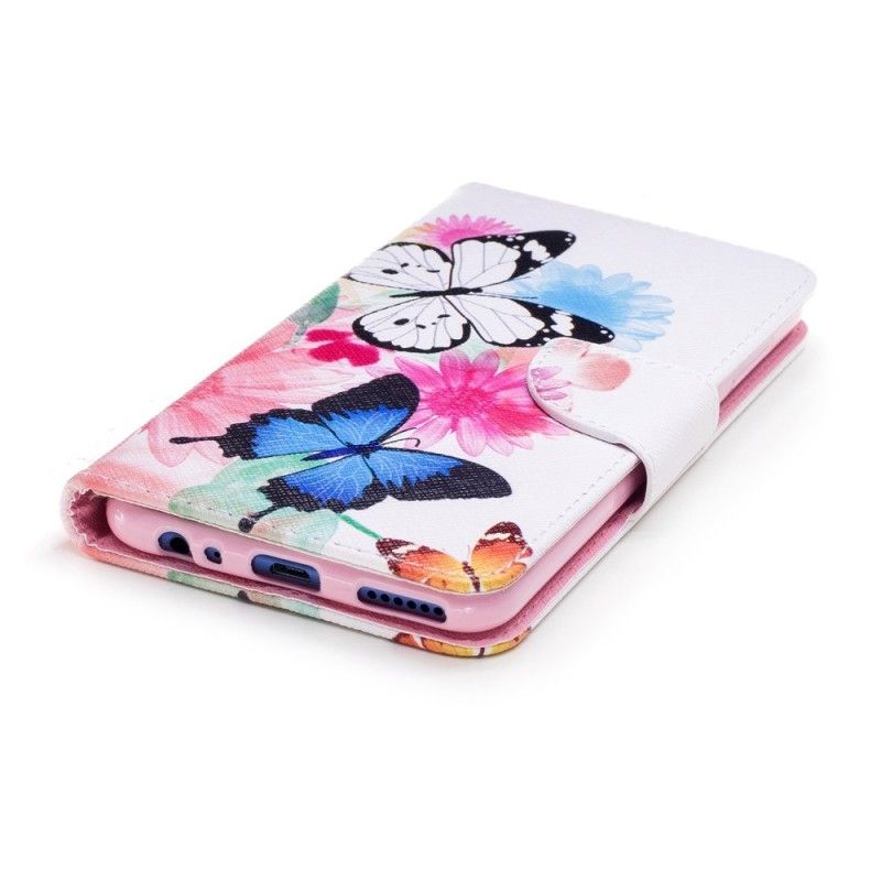 Fodral Huawei Mate 10 Lite Rosa Målade Fjärilar Och Blommor