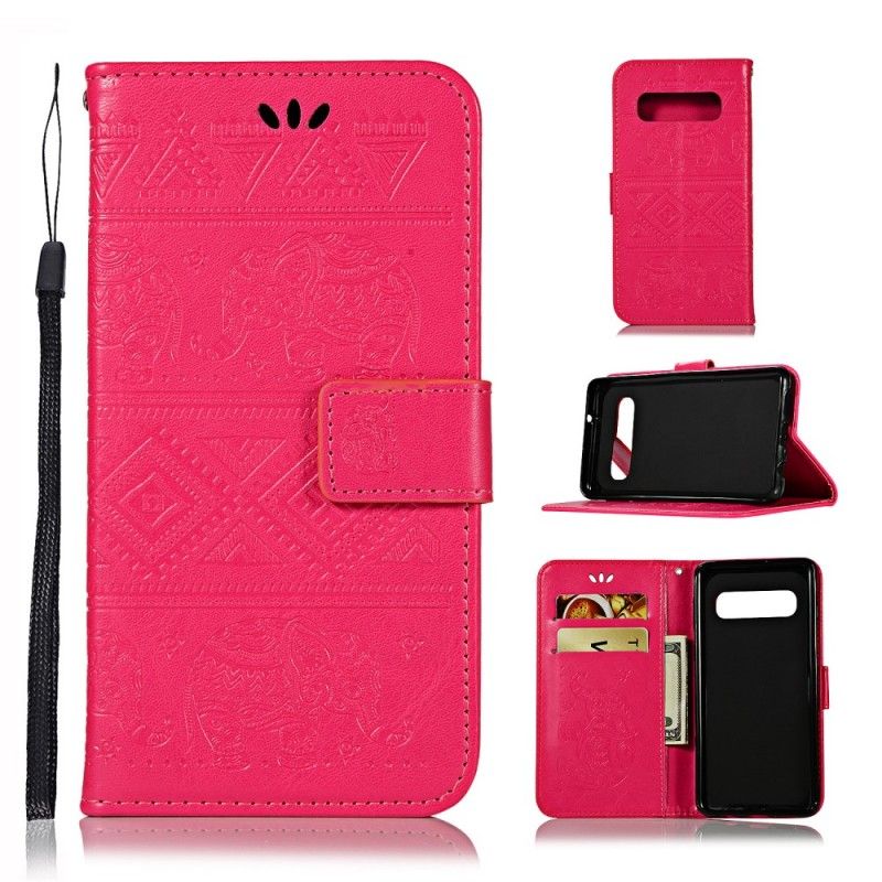 Fodral Samsung Galaxy S10 Magenta Elefanter I Konstläder