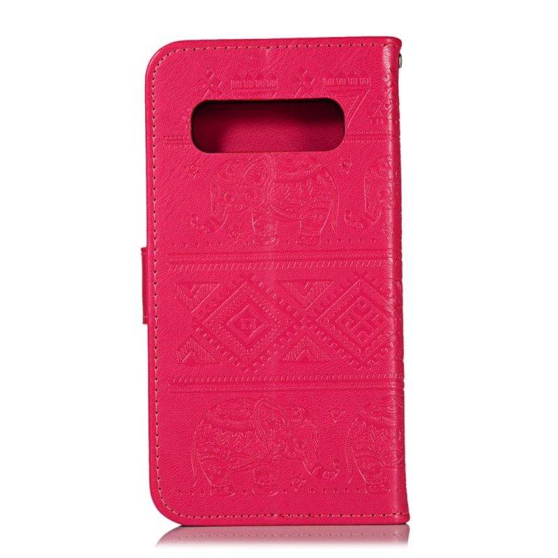 Fodral Samsung Galaxy S10 Magenta Elefanter I Konstläder