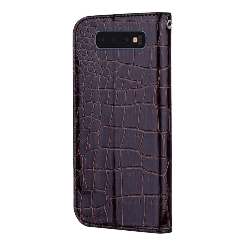 Folio-fodral Samsung Galaxy S10 Svart Krokodilhudeffekt Och Paljetter