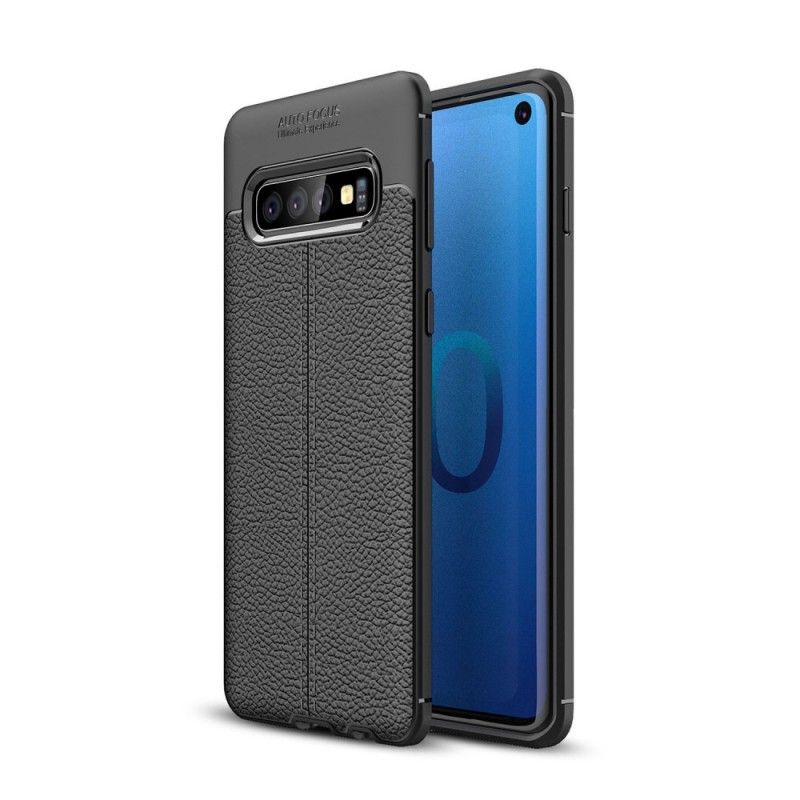 Skal Samsung Galaxy S10 Svart Dubbelt Linjär Lädereffekt