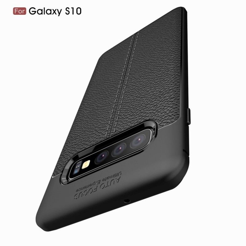 Skal Samsung Galaxy S10 Svart Dubbelt Linjär Lädereffekt
