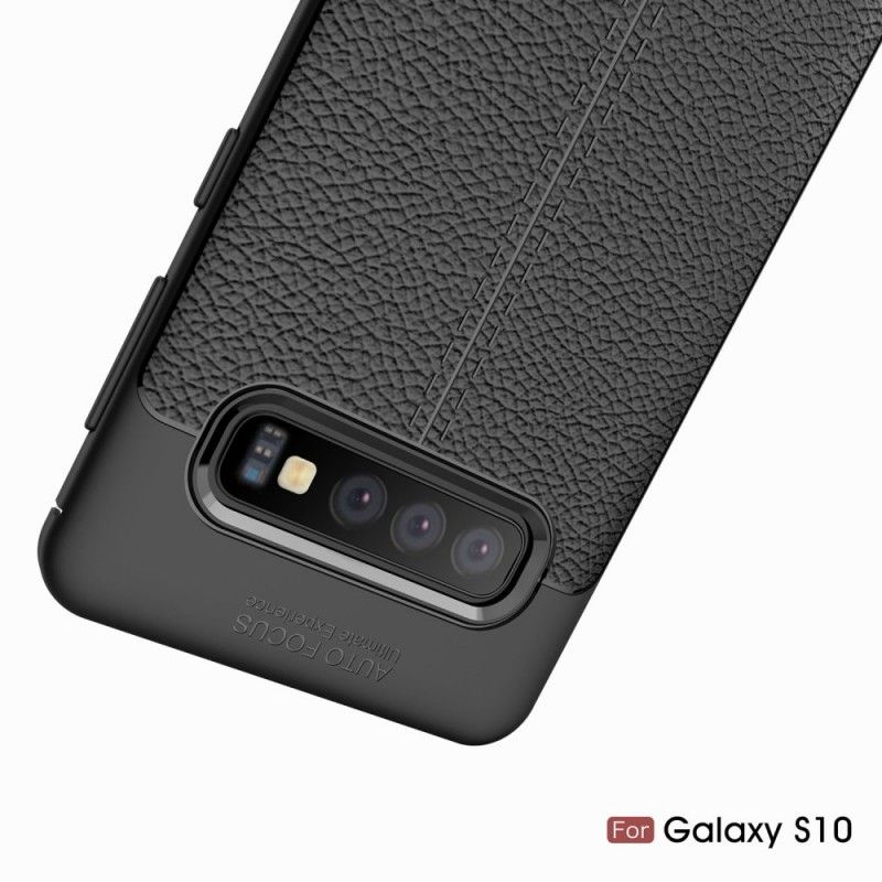 Skal Samsung Galaxy S10 Svart Dubbelt Linjär Lädereffekt