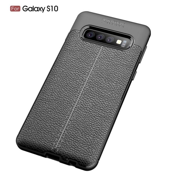 Skal Samsung Galaxy S10 Svart Dubbelt Linjär Lädereffekt