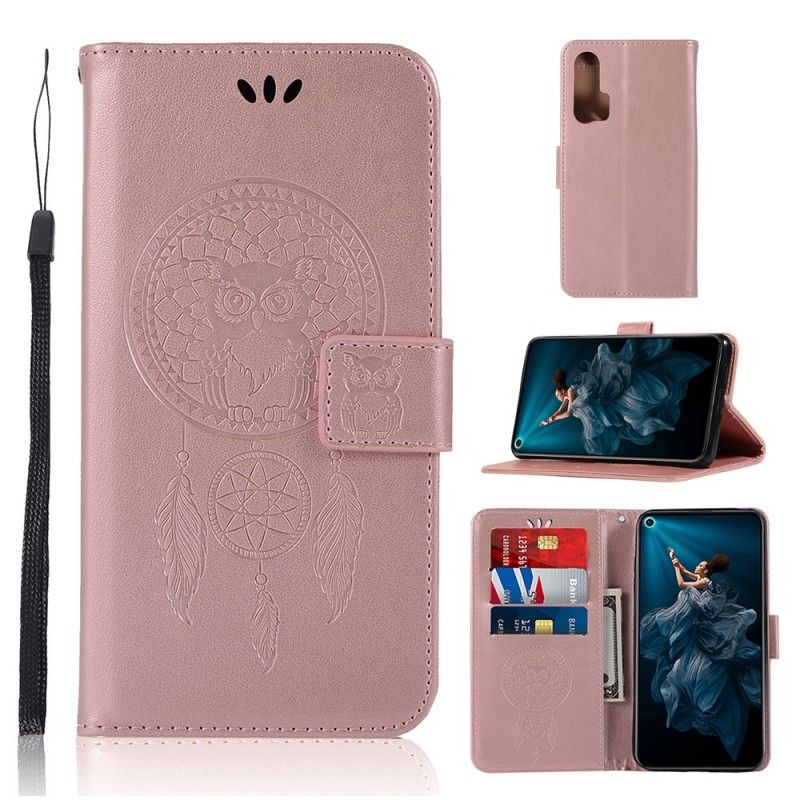 Fodral Honor 20 Pro Svart Lädereffekt Uggla Drömfångare