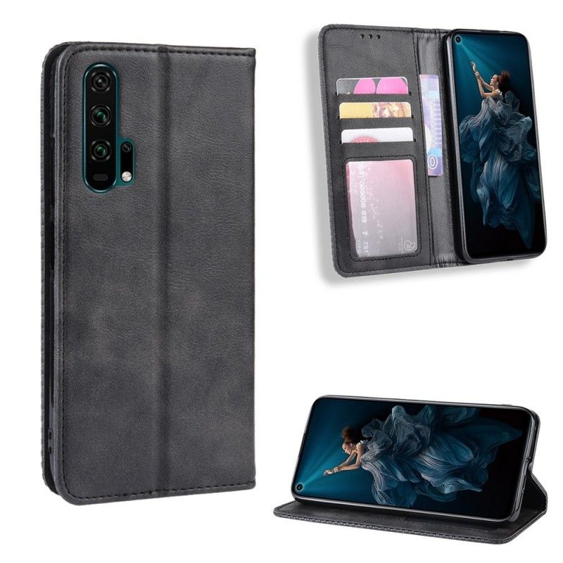 Folio-fodral för Honor 20 Pro Svart Stiliserad Vintage Lädereffekt