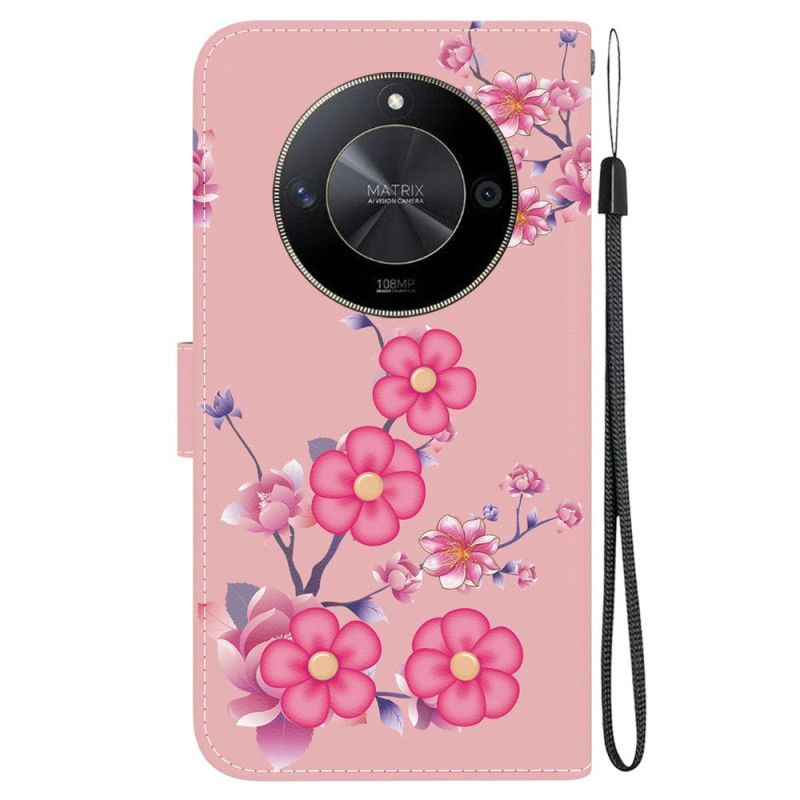 Läderskal Fodral Honor X9b / Magic 6 Lite Sakura-mönster Med Rem