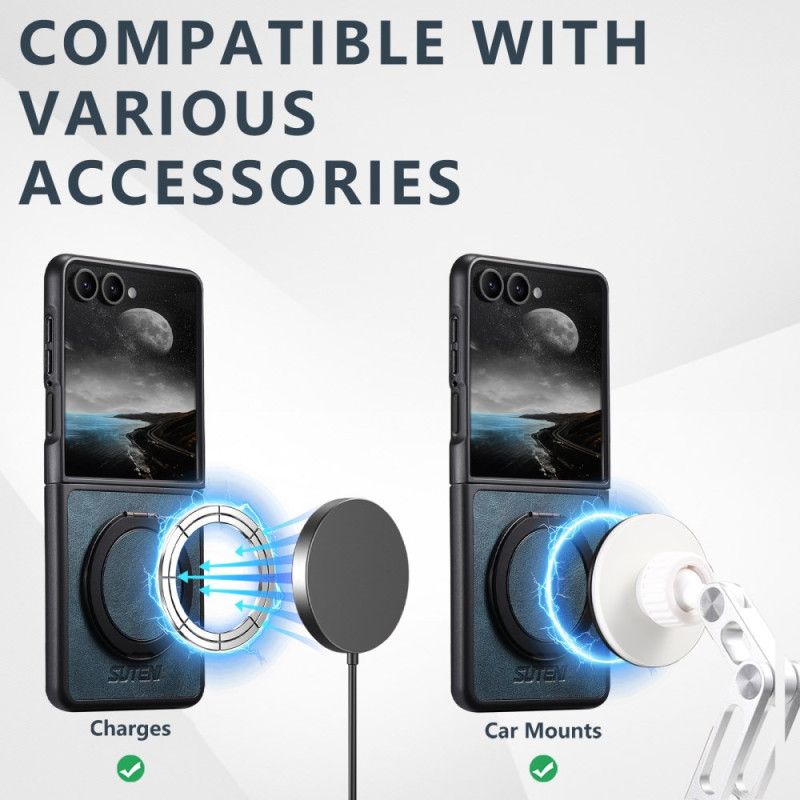 Skal Samsung Galaxy Z Flip 7 Magsafe-kompatibel Lädereffekt Suteni Ringhållare