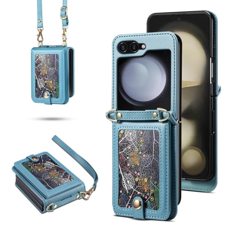 Skal Samsung Galaxy Z Flip 7 Marmorerad Korthållare Och Axelrem