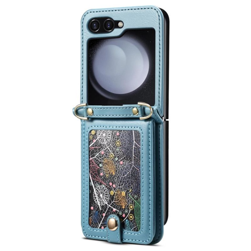 Skal Samsung Galaxy Z Flip 7 Marmorerad Korthållare Och Axelrem