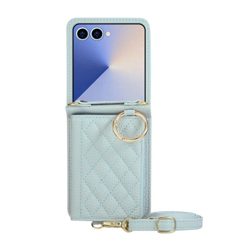 Skal Samsung Galaxy Z Flip 7 Quiltad Plånbok Med Axelrem