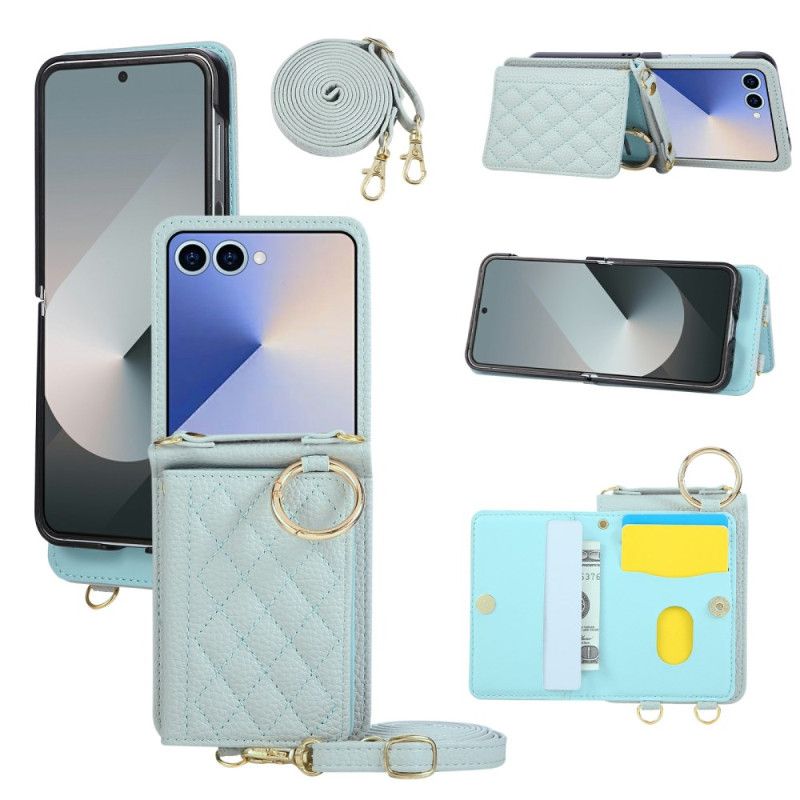 Skal Samsung Galaxy Z Flip 7 Quiltad Plånbok Med Axelrem