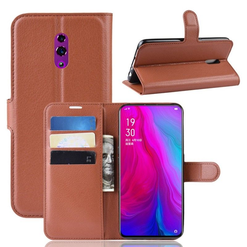 Fodral för Oppo Reno Svart Lychee Imiterat Läder
