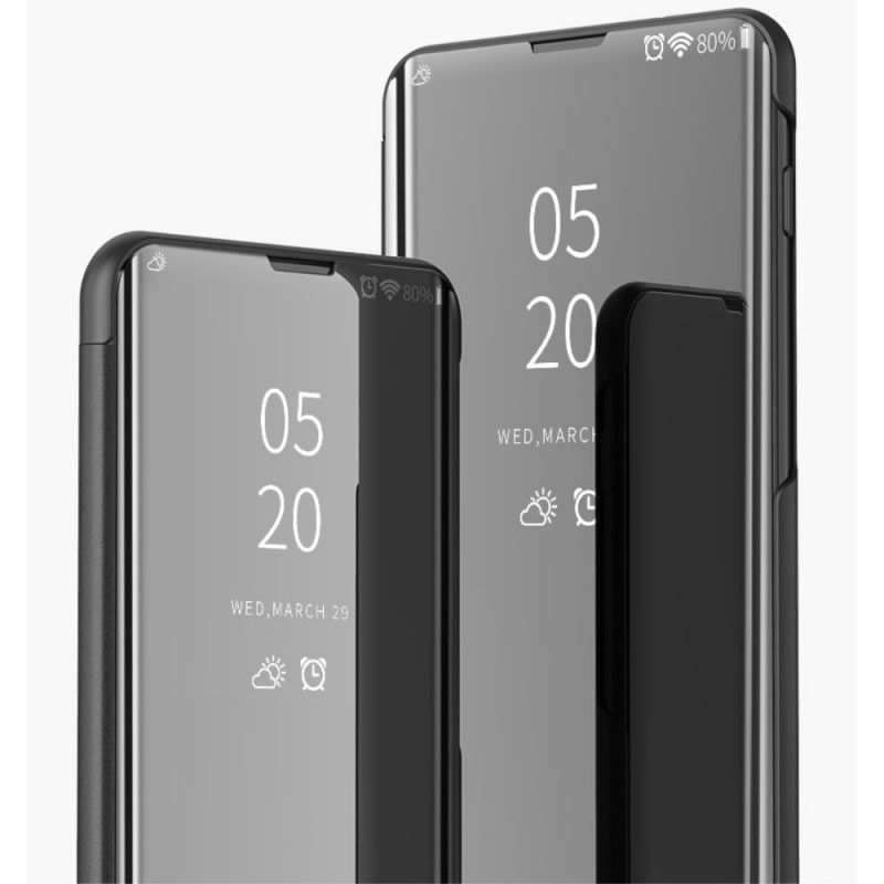 Visa Omslag Oppo Reno Svart Spegel Och Konstläder