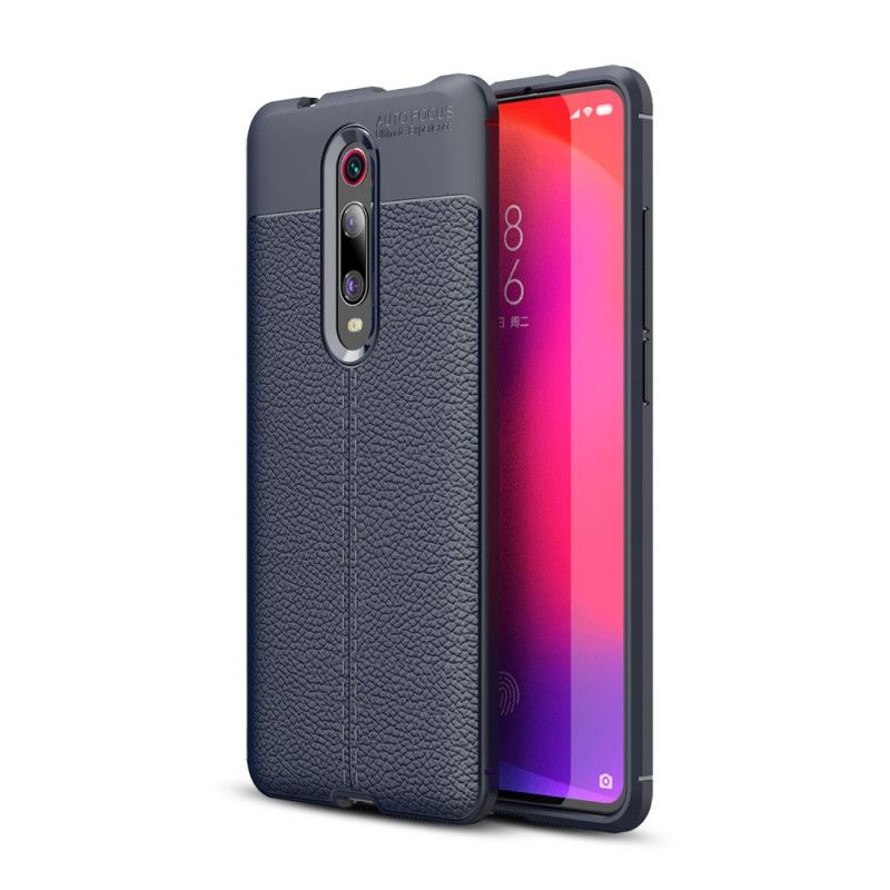 Skal för Xiaomi Mi 9T / Mi 9T Pro Svart Lychéläder Med Dubbla Linjer