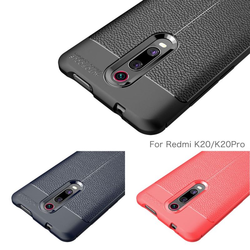 Skal för Xiaomi Mi 9T / Mi 9T Pro Svart Lychéläder Med Dubbla Linjer