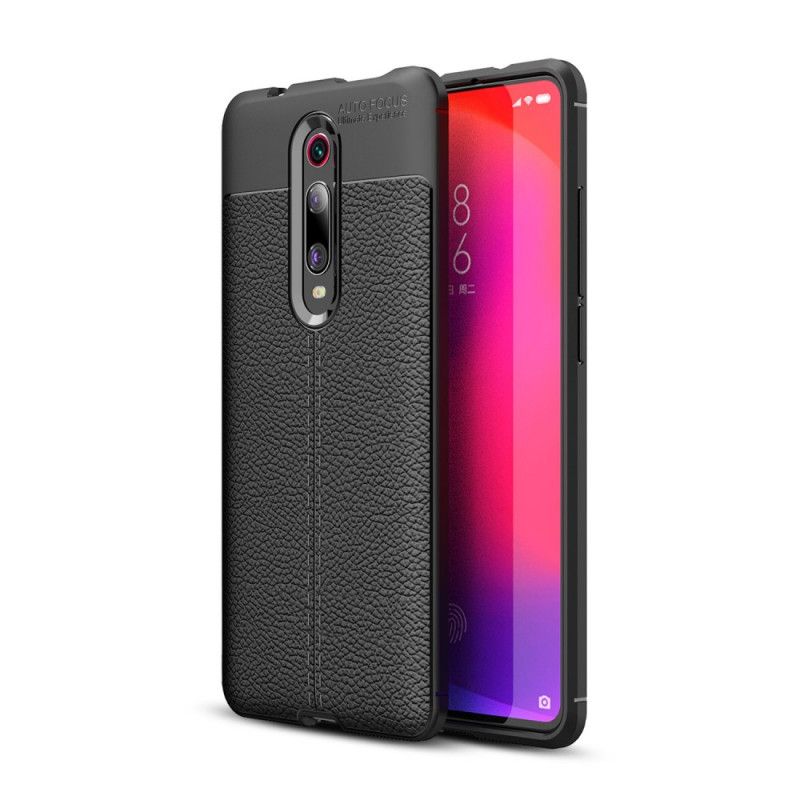 Skal för Xiaomi Mi 9T / Mi 9T Pro Svart Lychéläder Med Dubbla Linjer