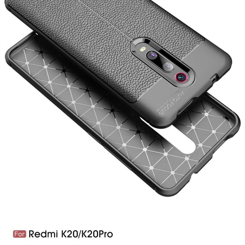 Skal för Xiaomi Mi 9T / Mi 9T Pro Svart Lychéläder Med Dubbla Linjer