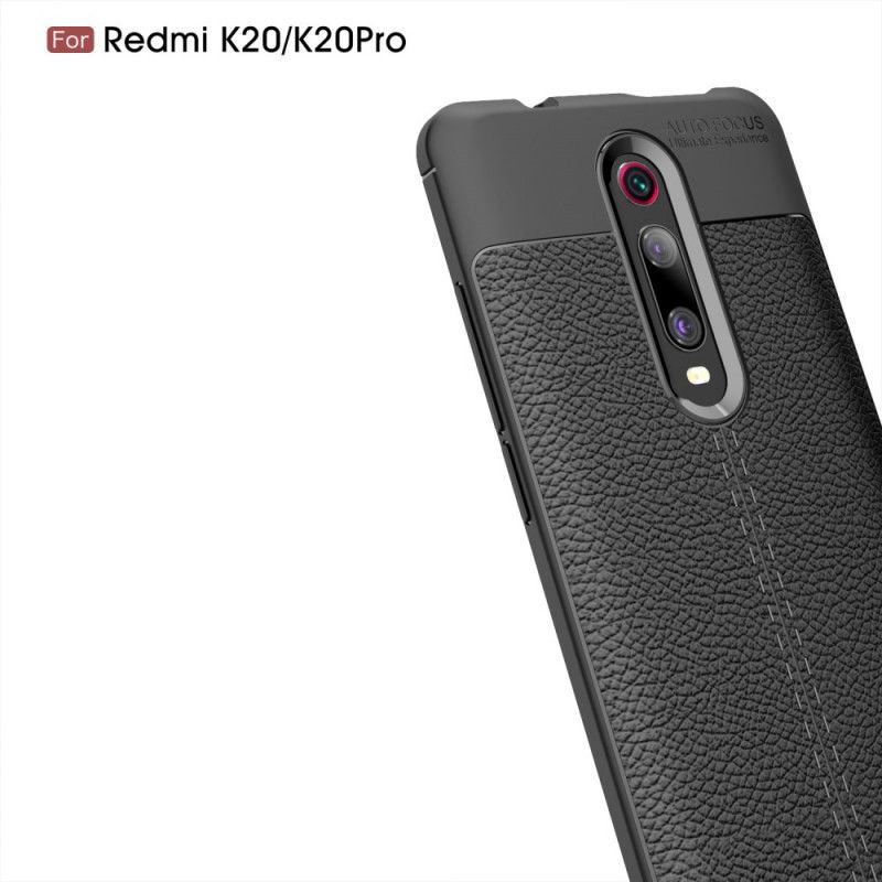 Skal för Xiaomi Mi 9T / Mi 9T Pro Svart Lychéläder Med Dubbla Linjer