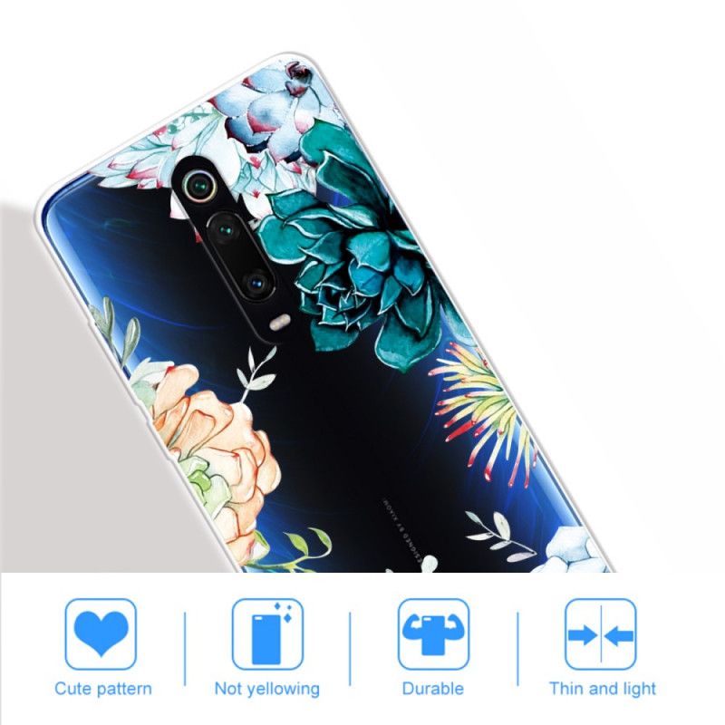 Skal Xiaomi Mi 9T / Mi 9T Pro Genomskinliga Akvarellblommor
