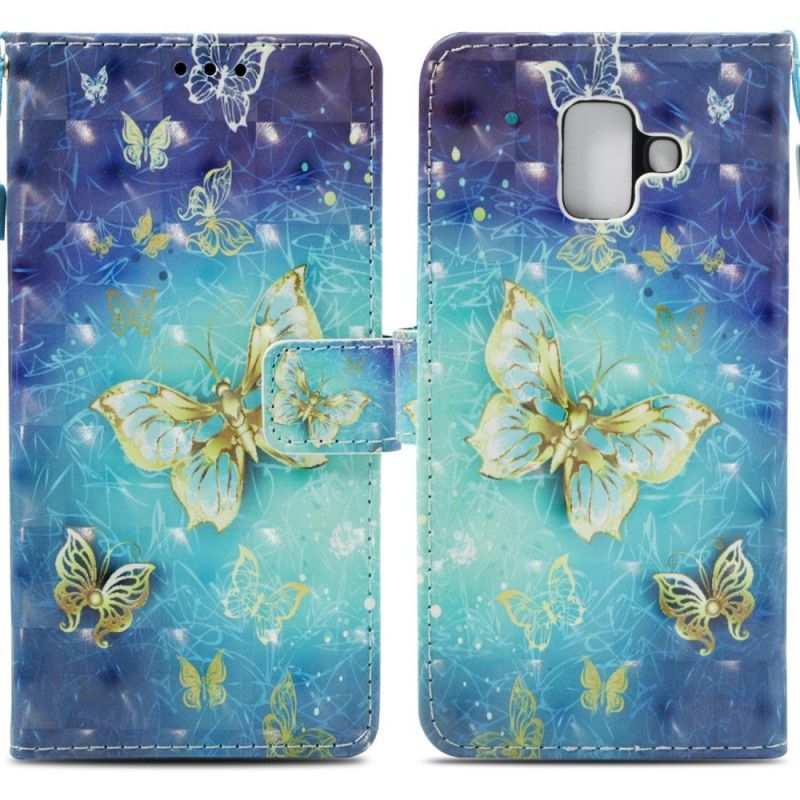 Läderskal Samsung Galaxy A6 3D Gyllene Fjärilar