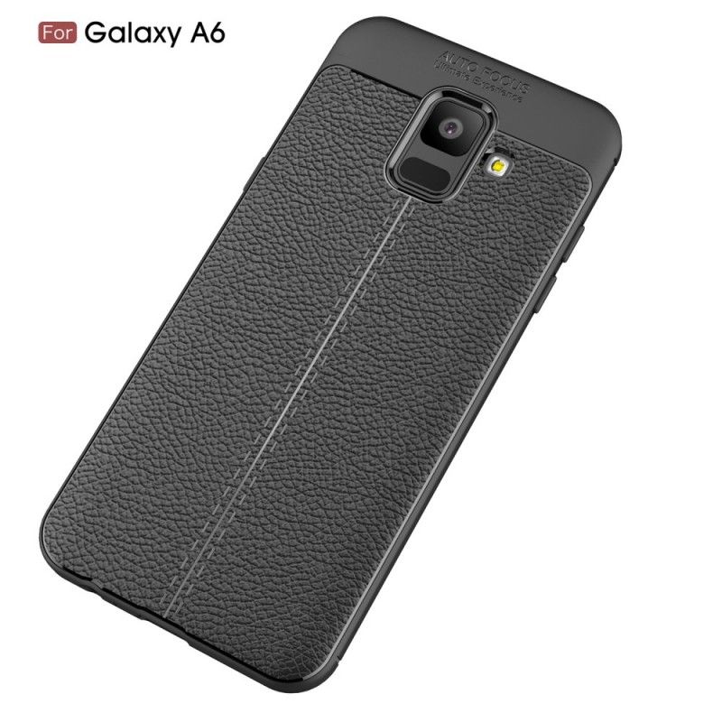 Skal för Samsung Galaxy A6 Svart Dubbel-Linjär Lychee-Effekt