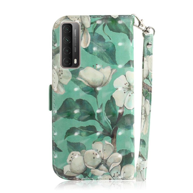 Läderfodral Huawei P Smart 2021 Mobilskal Blommande Gren Med Rem