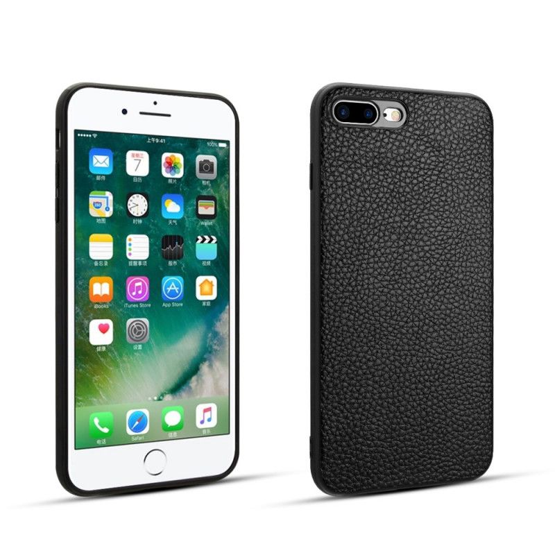 Skal iPhone 7 Plus / 8 Plus Svart Äkta Litchiläder